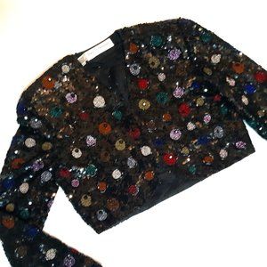Black Tie He-Ro Industries INC Sequin Blazer Circa 1980s- Black Silk Bolero VTG